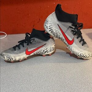 Nike Mercurial  Neymar firm ground soccer cleats - Black, White, and Red Design
